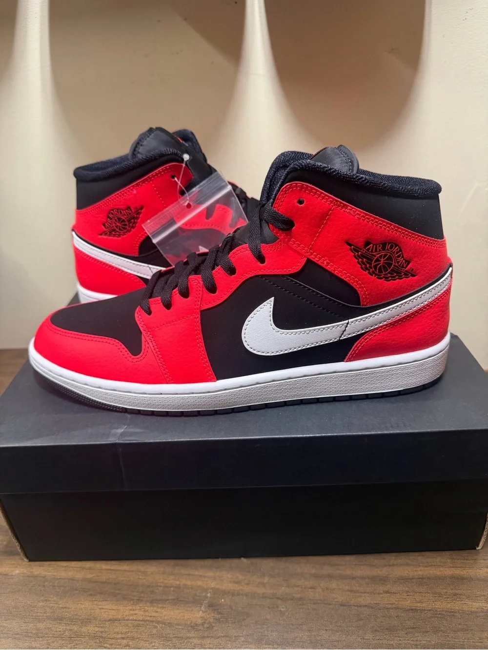 Jordan High-Top Sneakers in Red/Black/White